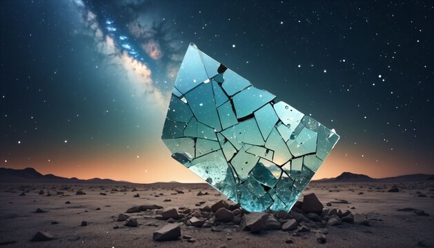 Floating Glass Shard in Futuristic Desert Scene