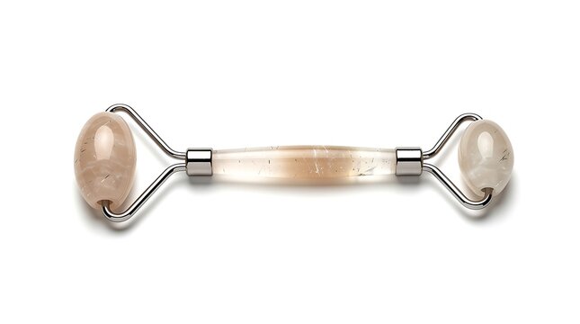 Rose quartz facial roller massager with metal frame