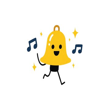 Cute cartoon bee character dancing with musical notes in flat vector style.