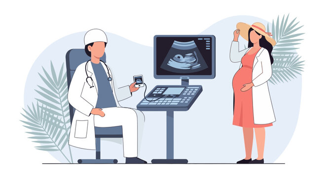 Pregnancy Ultrasound Examination: Doctor and Expectant Mother