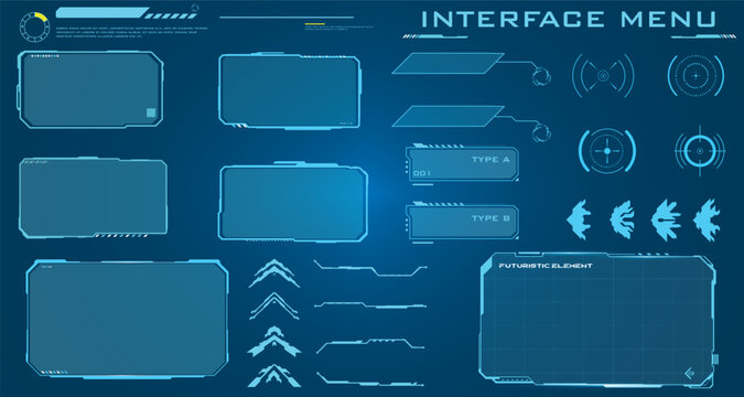 Futuristic interface menu elements and HUD elements for sci-fi displays