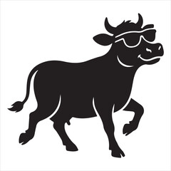Fototapeta premium Dancing Cow Wearing Sunglasses in Minimal Silhouette Fun Animal Concept
