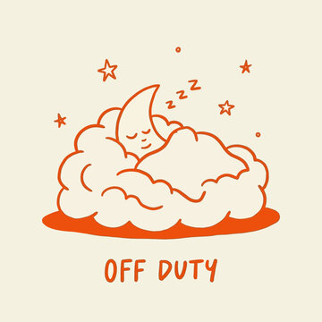 Sleepy Moon Character On Cloud.