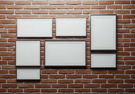 Three blank televisions mounted on brick wall