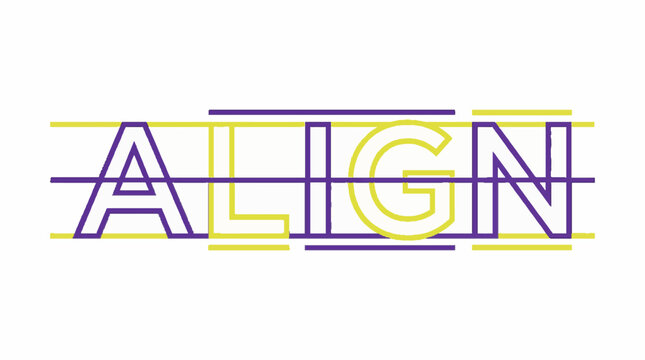 The word ALIGN written in purple and yellow outline typography with horizontal guide lines for graphic design and layout alignment concepts