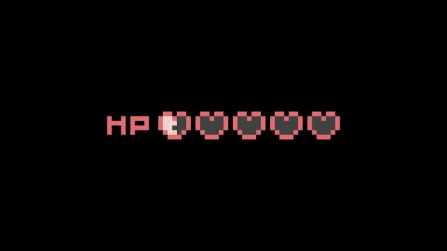 ドット絵のハートのHPライフ増減2種,透過背景,ピンク