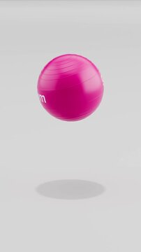 Floating Fitness Ball Spinning on Gray Background with Copy Space, Vertical Seamless Loop 3D Animation