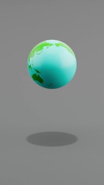 Floating Earth Planet Spinning on Gray Background with Copy Space, Vertical Seamless Loop 3D Animation