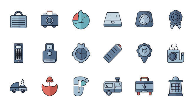 Set of Icons: Travel, Business, and Leisure Gadgets