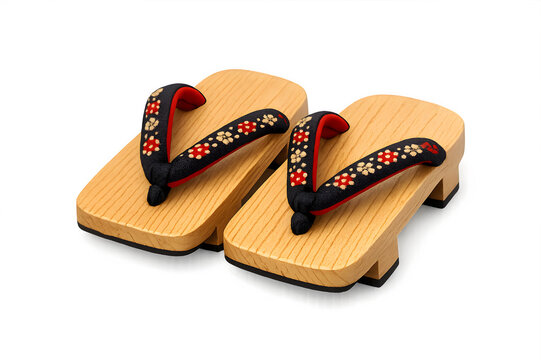 A pair of geta (traditional Japanese slippers) on transparent background 