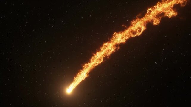 Burning Fireball Comet Flying Through Starry Deep Space