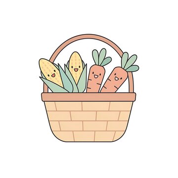 Cute cartoon illustration flat vector style smiling face basket.