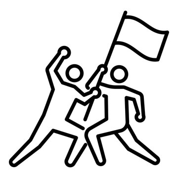 Shared success flag vector icon. Minimalist black line symbol for team victory, achievement, motivation, and leadership goal completion.