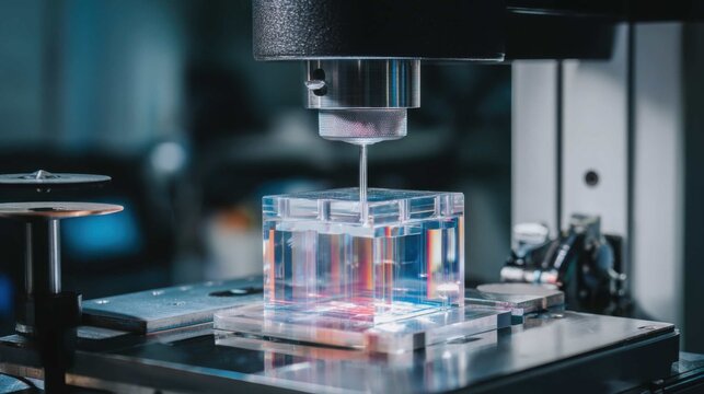 Advanced optical transceiver module undergoing precise testing within a laboratory setting