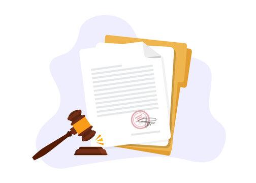 legal document with official stamp and judge gavel on folder
