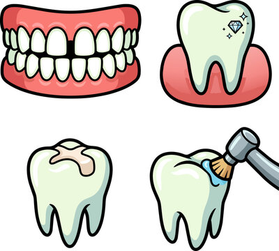 Dental Care Icons Featuring Tooth Filling Jewel and Missing Tooth Gap