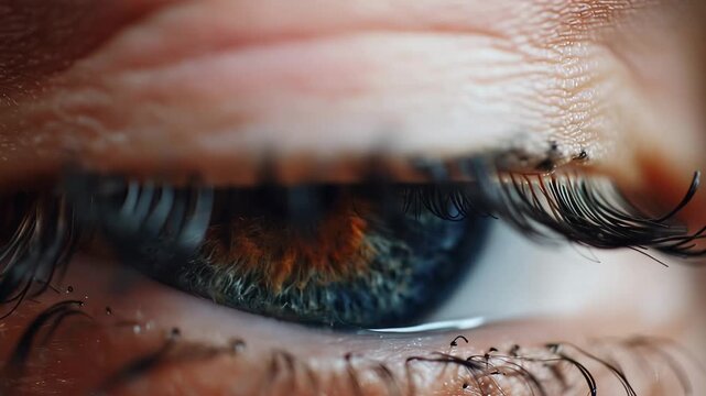 Human Eye Macro Extreme Close-up with Blue Iris and Golden Flecks Slow Blink