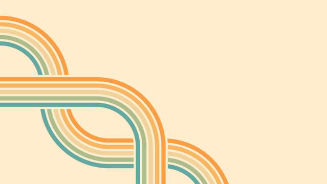 Abstract background of rainbow groovy Wavy Line design in 1970s Hippie Retro style. Vector pattern ready to use for cloth, textile, wrap and other.