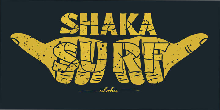 Shaka Surf Hand Sign Textured Vector Illustration On Dark Background