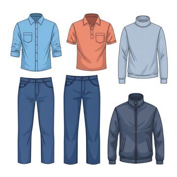 A comprehensive vector collection of classic men's casual wardrobe essentials for versatile fashion design and retail applications.
