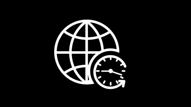 White outline global time icon for digital schedule and communication concept
