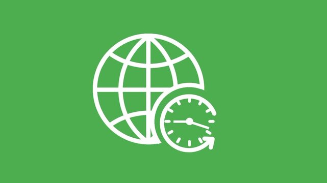 White outline global time icon for digital schedule and communication concept