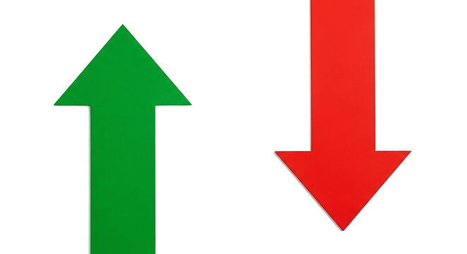 Green arrow pointing up red arrow pointing down isolated on white desig