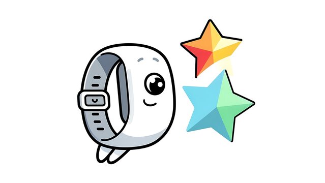 Cute smiling face with rocket and paper plane icons.