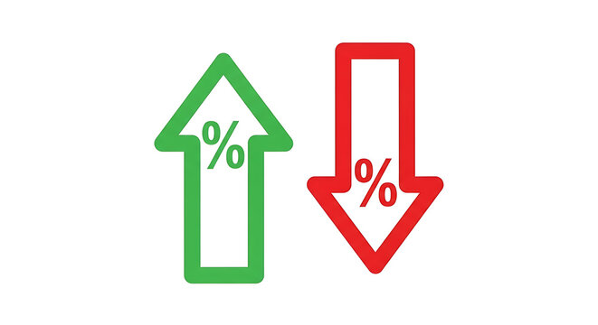 Green up arrow with percentage sign red down arrow with percentage sign