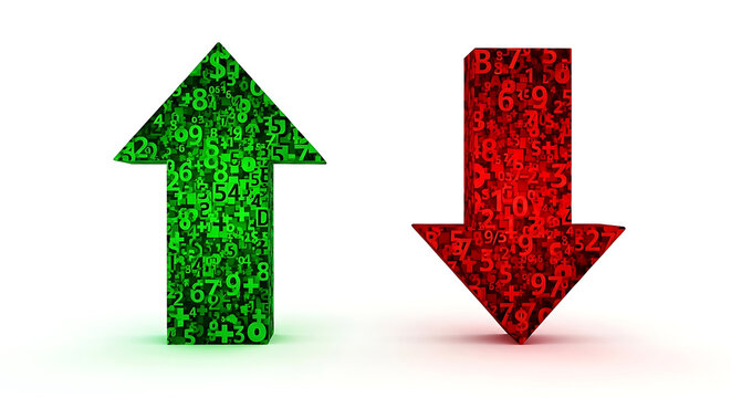 Green upward arrow and red downward arrow filled with numbers