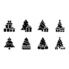 Obraz premium Christmas tree icon set, solid black, white background, vector illustration