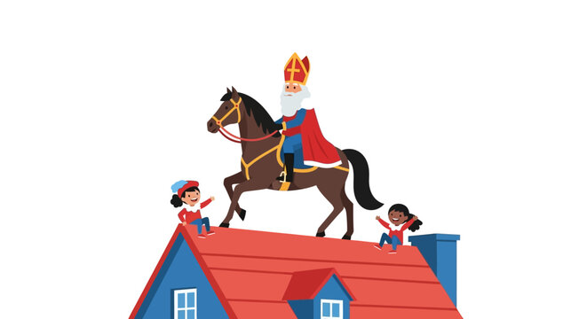 Saint Nicholas on Horseback with Children on Rooftop