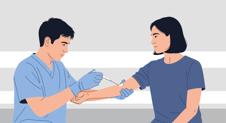 Fototapeta premium Doctor giving vaccination injection to patient arm in a clinic healthcare illustration