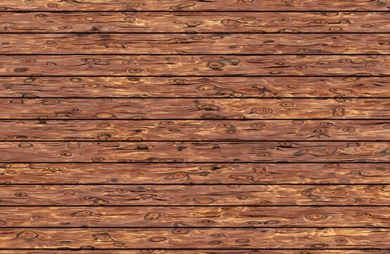 Horizontal dark brown wood planks wall texture background with natural knots and rustic timber boards.