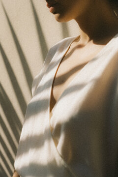 Close Up Portrait with Window Shadows and Soft Linen