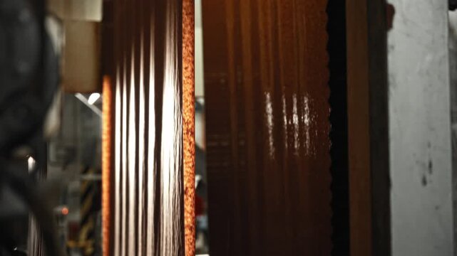 Paper Process Visuals. Closeup Of Paper Treatment Process With Machinery And Safety Features