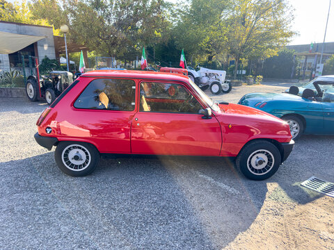 Reggio Emilia, Italy : 2026 09 21 Free Motor Expo Renault 5 classic hatchback in red at vintage car event