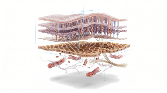 Microscopic View of Skin Layers and Collagen Fibers