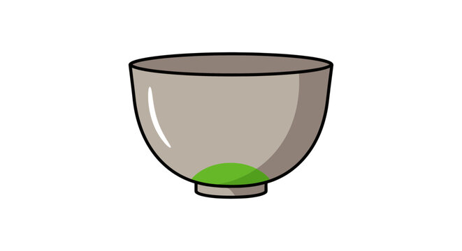 A simple illustration of a grey bowl with a small amount of green liquid at the bottom.