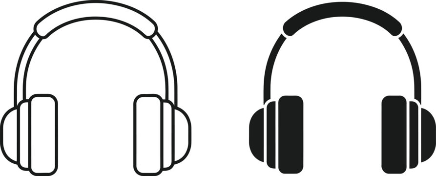 Headphone icon set black and white linear and solid styles