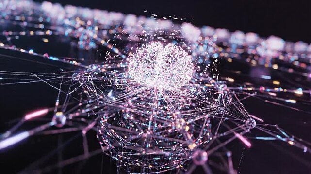 Abstract digital network with glowing nodes and lines representing futuristic technology and connectivity