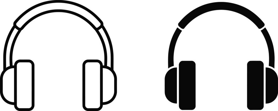 Headphone icon set black outline and solid fill versions for design