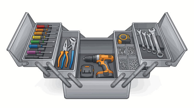 Open toolbox with various tools inside.