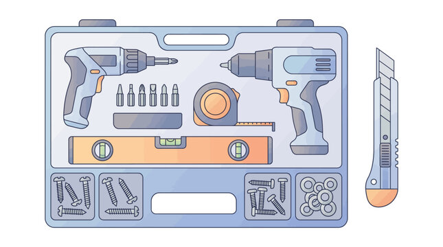 A blue toolbox with various tools inside.