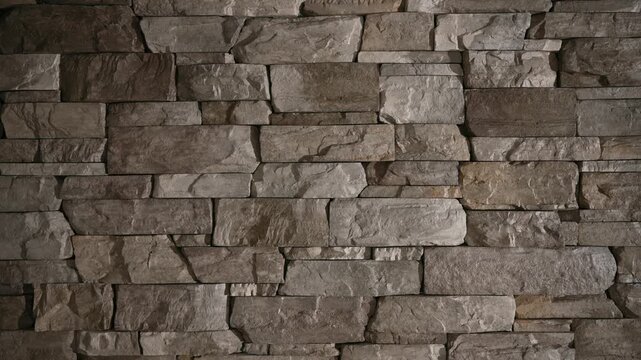 Weathered Rock Wall With Carvings. Vintage Stone Masonry Showing Layers And Carved Details