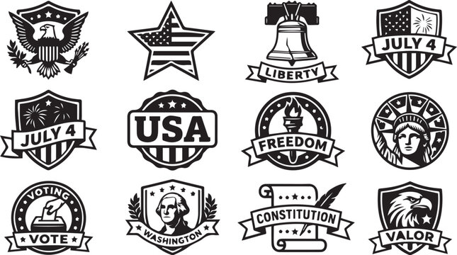 American patriotic symbols collection vintage style emblems