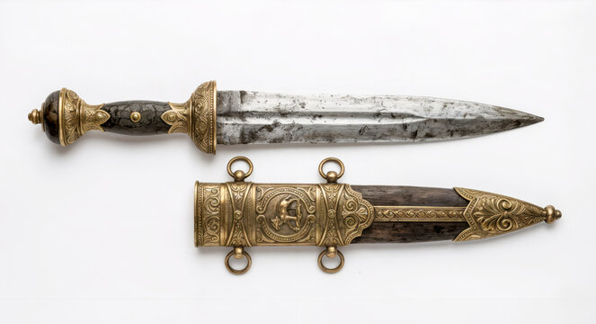 Ancient Roman Pugio with Ornate Gold Scabbard
