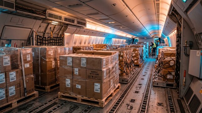 Air Cargo Freight Inside Commercial Aircraft Cabin