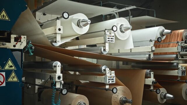 Large Industrial Setup. Major Production System Featuring Multiple Rolling And Feeding Stations
