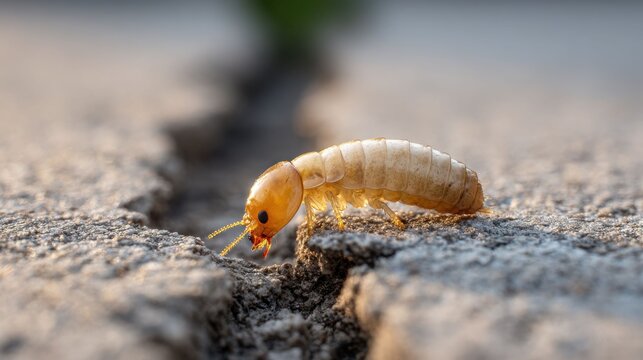 Pale Roach Nymph Navigating Cracks in the Ground